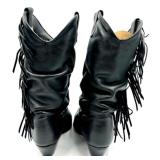 Rodeo Drive Black Leather Fringe Western Boots Size 6.5M