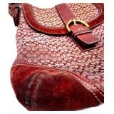 Coach Signature Burgundy Leather Shoulder Bag with Dust Bag