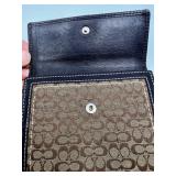 Coach Signature Brown Leather and Canvas Wallet with Buckle Accent