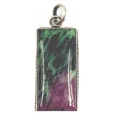Sterling Silver Rectangular Ruby Zoisite Pendant 15.6g