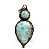 Lot of 2 Sterling Silver Gemstone Pendants with Larimar and Blue Chalcedony SEE ALL PHOTOS