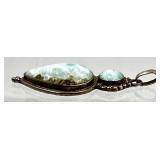 Lot of 2 Sterling Silver Gemstone Pendants with Larimar and Blue Chalcedony SEE ALL PHOTOS