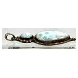 Lot of 2 Sterling Silver Gemstone Pendants with Larimar and Blue Chalcedony SEE ALL PHOTOS