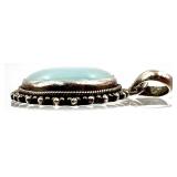 Lot of 2 Sterling Silver Gemstone Pendants with Larimar and Blue Chalcedony SEE ALL PHOTOS