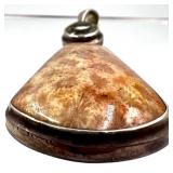 Sterling Silver Pendant with Polished Fossil Coral and Faceted Gemstone, 22g