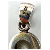 Sterling Silver Pendant with Polished Fossil Coral and Faceted Gemstone, 22g