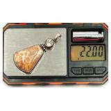 Sterling Silver Pendant with Polished Fossil Coral and Faceted Gemstone, 22g