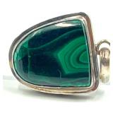 Set of 2 Sterling Silver Gemstone Pendants with Malachite and Green Stone