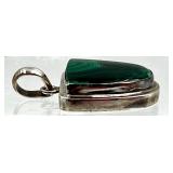 Set of 2 Sterling Silver Gemstone Pendants with Malachite and Green Stone