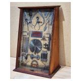 Vintage Wooden Tool Display cabinet with tools