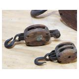 (3) Vintage Wooden Pulleys