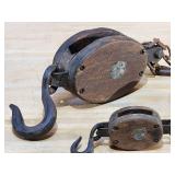 (3) Vintage Wooden Pulleys