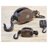 (3) Vintage Wooden Pulleys