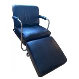 LR - Vintage Art Deco Black Leathercraft Chair with Ottoman