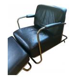 LR - Vintage Art Deco Black Leathercraft Chair with Ottoman