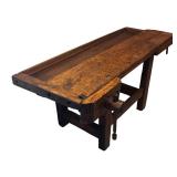 LL - Primitive Style Vintage Wooden Workbench with Vise