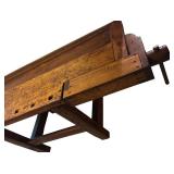 LL - Primitive Style Vintage Wooden Workbench with Vise