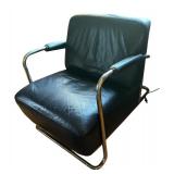 LR - Vintage Art Deco Black Leathercraft Chair with Ottoman