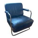 LR - Vintage Art Deco Black Leathercraft Chair with Ottoman