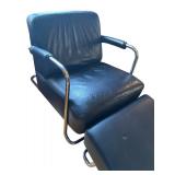 LR - Vintage Art Deco Black Leathercraft Chair with Ottoman