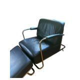 LR - Vintage Art Deco Black Leathercraft Chair with Ottoman