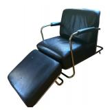 LR - Vintage Art Deco Black Leathercraft Chair with Ottoman