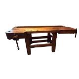 LL - Primitive Style Vintage Wooden Workbench with Vise