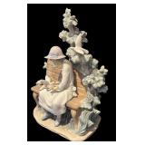 L - Lladro Porcelain Sculpture Girl with Birds on Bench