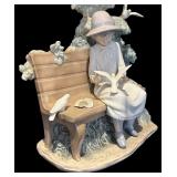 L - Lladro Porcelain Sculpture Girl with Birds on Bench