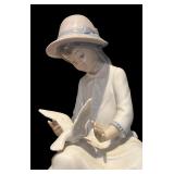 L - Lladro Porcelain Sculpture Girl with Birds on Bench