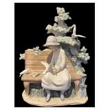 L - Lladro Porcelain Sculpture Girl with Birds on Bench