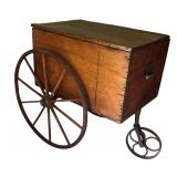 LL - Antique Wooden Cart with Large Spoked Wheels and Storage Compartment