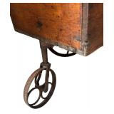 LL - Antique Wooden Cart with Large Spoked Wheels and Storage Compartment