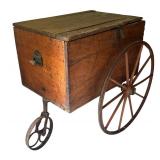 LL - Antique Wooden Cart with Large Spoked Wheels and Storage Compartment