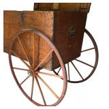 LL - Antique Wooden Cart with Large Spoked Wheels and Storage Compartment