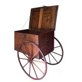 LL - Antique Wooden Cart with Large Spoked Wheels and Storage Compartment