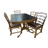 Vintage Dining Table with 5 Chairs and Leaves