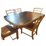 Vintage Dining Table with 5 Chairs and Leaves
