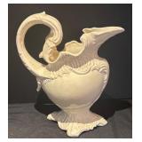 L - Vintage White Porcelain Pitcher with Ornate Handle