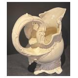 L - Vintage White Porcelain Pitcher with Ornate Handle