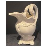 L - Vintage White Porcelain Pitcher with Ornate Handle