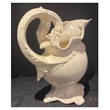 L - Vintage White Porcelain Pitcher with Ornate Handle