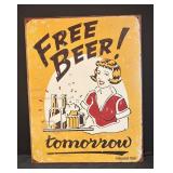 L - Set of 3 Vintage Metal Signs - No Speed Limit, Fire Hose, Free Beer Tomorrow