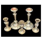 L - Set of 5 Vintage Silver and Brushed Silver Candle Holders including Restoration Hardware