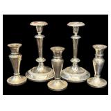 L - Set of 5 Vintage Silver and Brushed Silver Candle Holders including Restoration Hardware