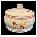 L - Vintage Red Wing Pottery Dancing Peasants Covered Pot