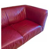 LR - Vintage Red Leather Sofa with Metal Legs