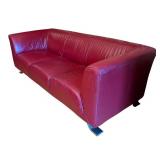 LR - Vintage Red Leather Sofa with Metal Legs