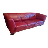 LR - Vintage Red Leather Sofa with Metal Legs