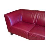 LR - Vintage Red Leather Sofa with Metal Legs